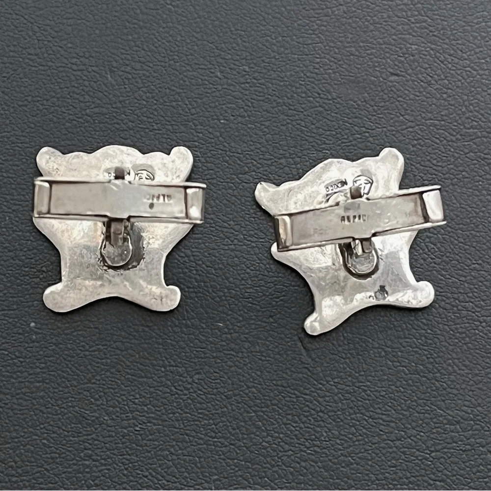 Vintage Mexican sterling silver and alpaca warrior mask mens cuff links